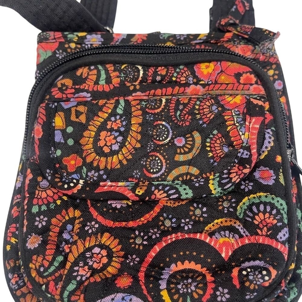 Donna Sharp Paisley Crossbody Bag Black Multi Color Adjustable Strap Lucky Charm